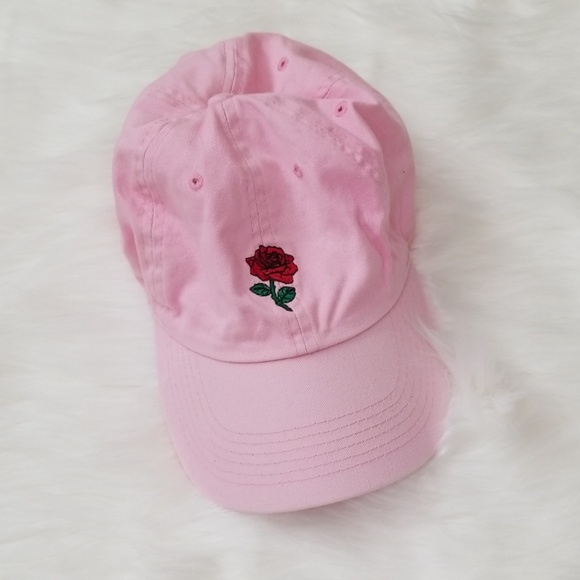 newhattan Accessories - Pink Rose Embroidered Baseball Cap - Women